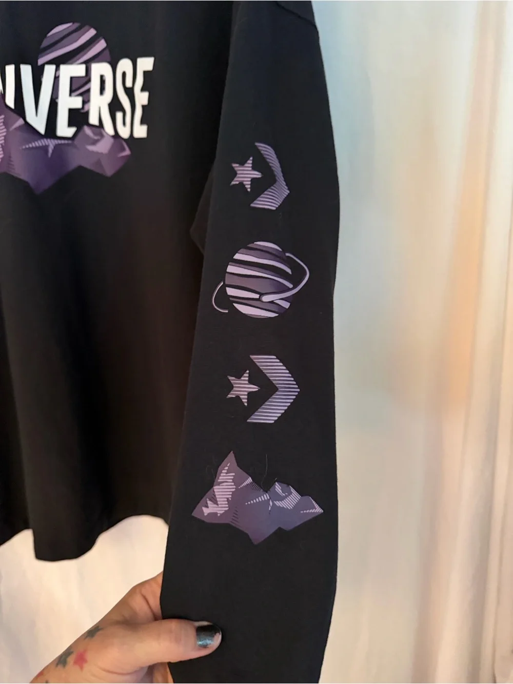 Converse Black Long-Sleeve Tee with Purple Graphic Logo